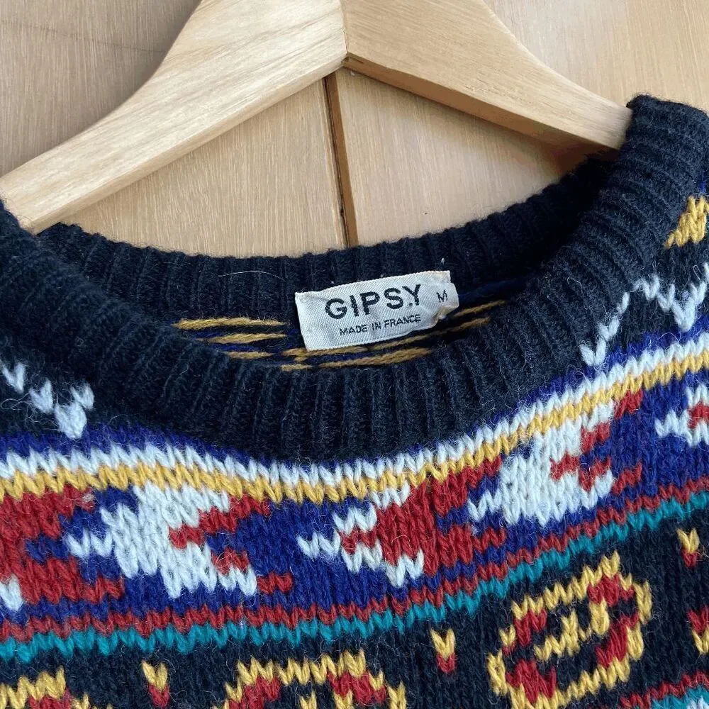 Men's Multicolor Patterned Crewneck Sweater - Navy Base